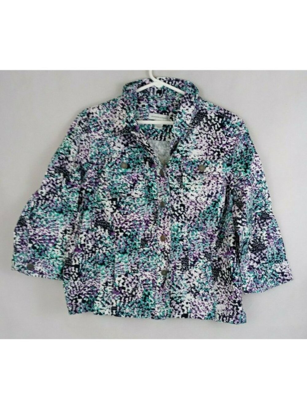 Christopher & Banks Women’s Jacket Button Purple & Blue Abstract Jacket Size L